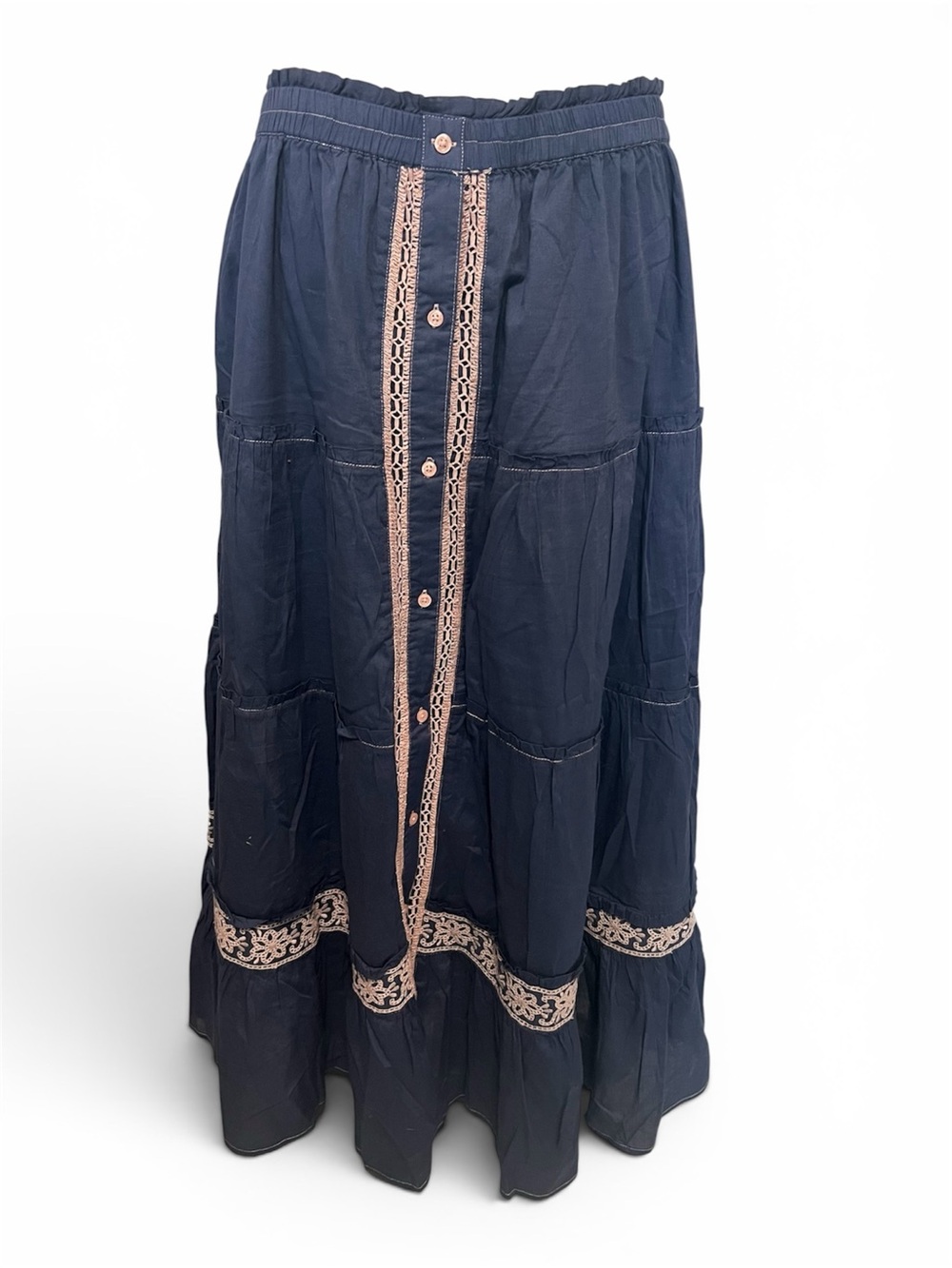 Gap x LoveShackFancy Tiered Maxi Skirt / Blue and Pink / Size: L / Boho Chic